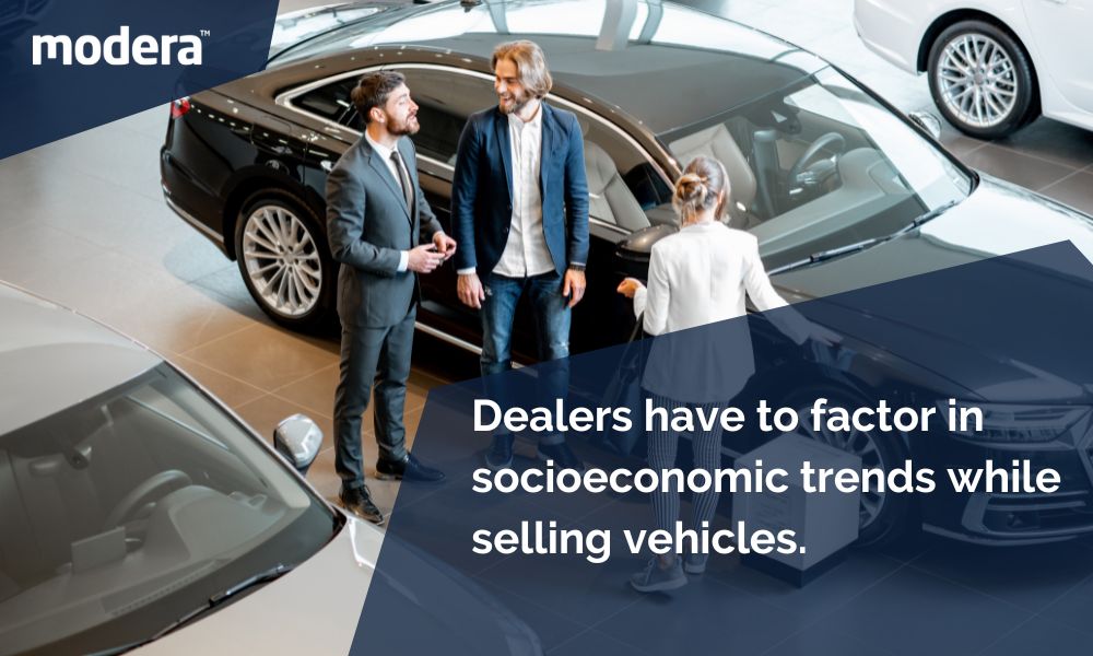 Dealers have to factor in socioeconomic trends while selling vehicles.