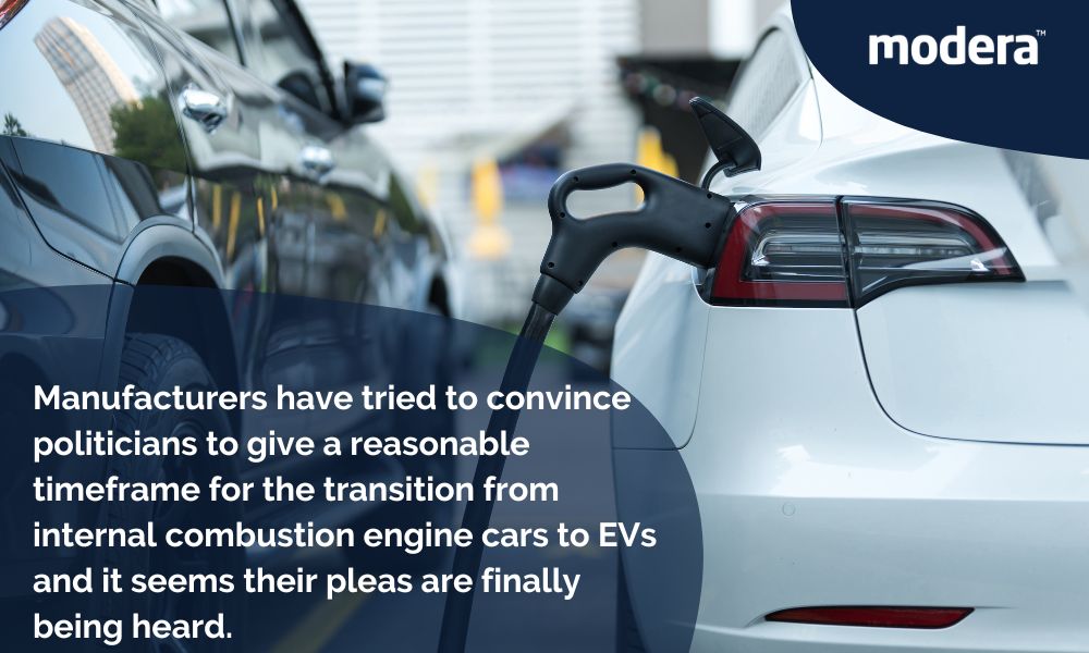 Manufacturers have tried to convince politicians to give a reasonable timeframe for the transition from internal combustion engine cars to EVs and it seems their pleas are finally being heard. 