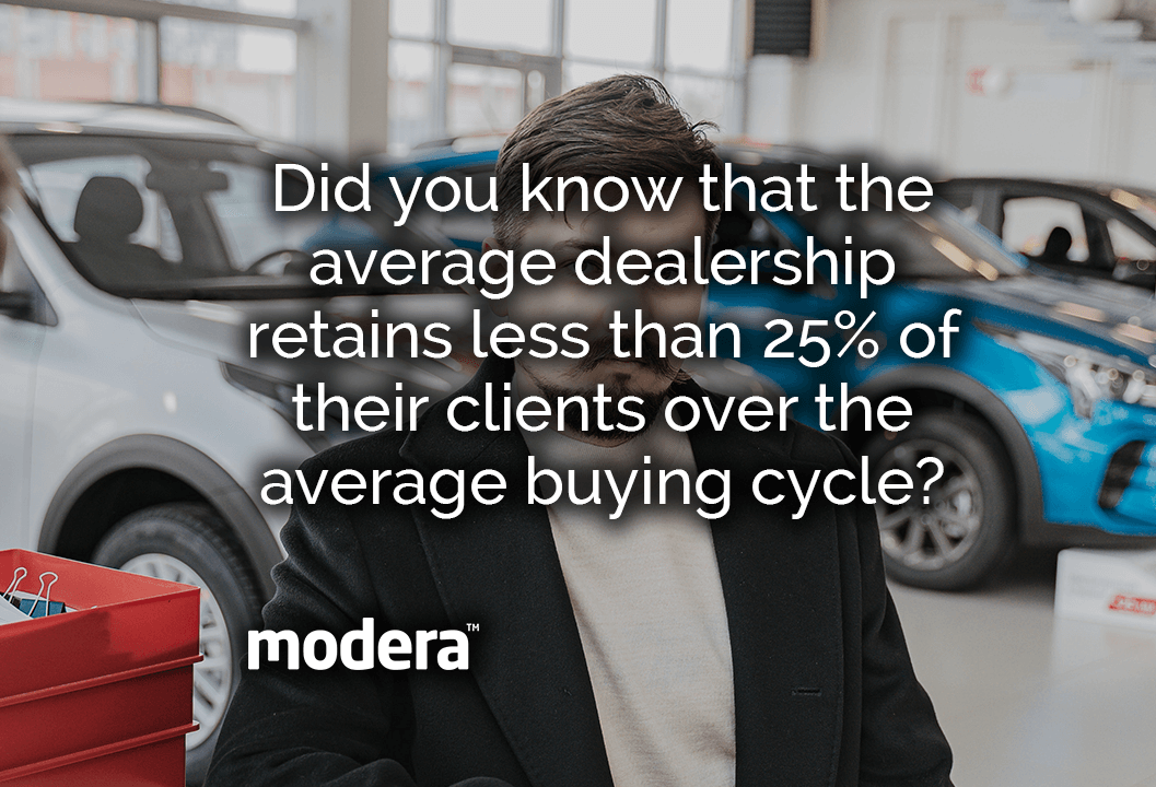 average dealership retains less than 25% of their clients over the average buying cycle