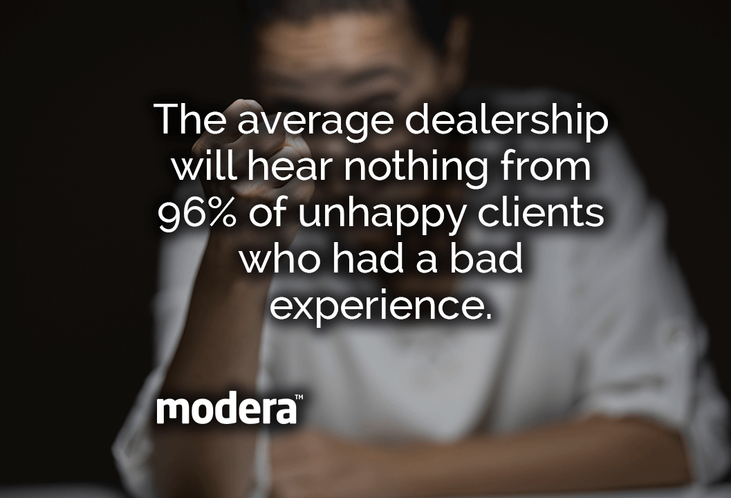 The average dealership will hear nothing from 96% of unhappy clients who had a bad experience